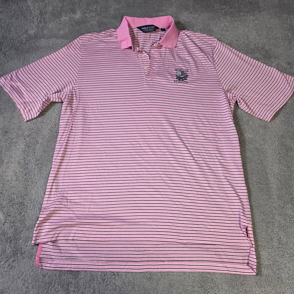 Polo Golf Ralph Lauren Mens L Polo Shirt Pink Striped Whistling Straits Pima